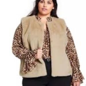 Nili Lotan for Target NWT Fields Of Rye Tan Faux Fur Open Front Vest 4X